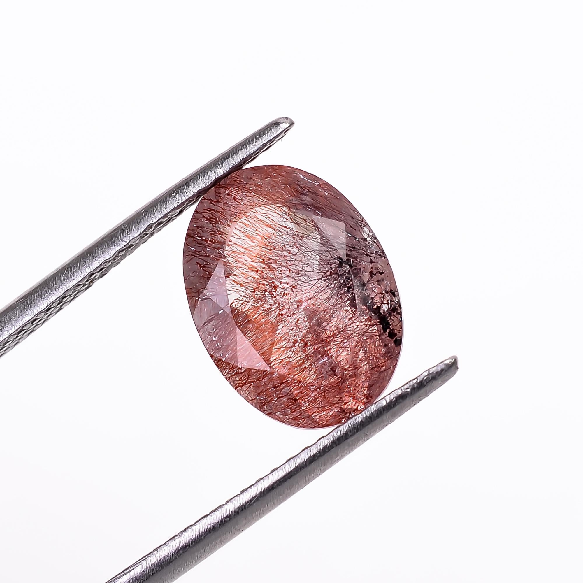 natural elestial quartz with cacoxenite lepidocrocite oval shape cut stone loose gemstone